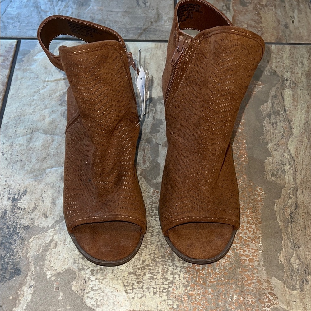 Time and Tru Brown Peep-Toe Ankle Booties
